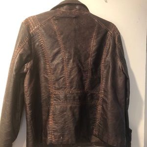 Vintage distressed dark brown faux leather jacket